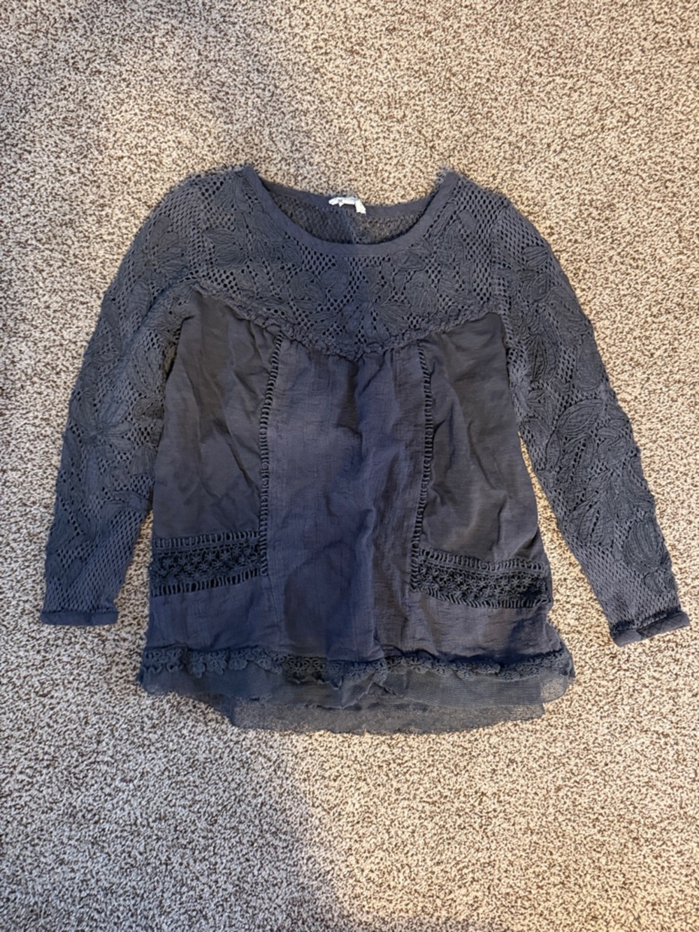 Women's Navy Crochet-Detail Long Sleeve Top